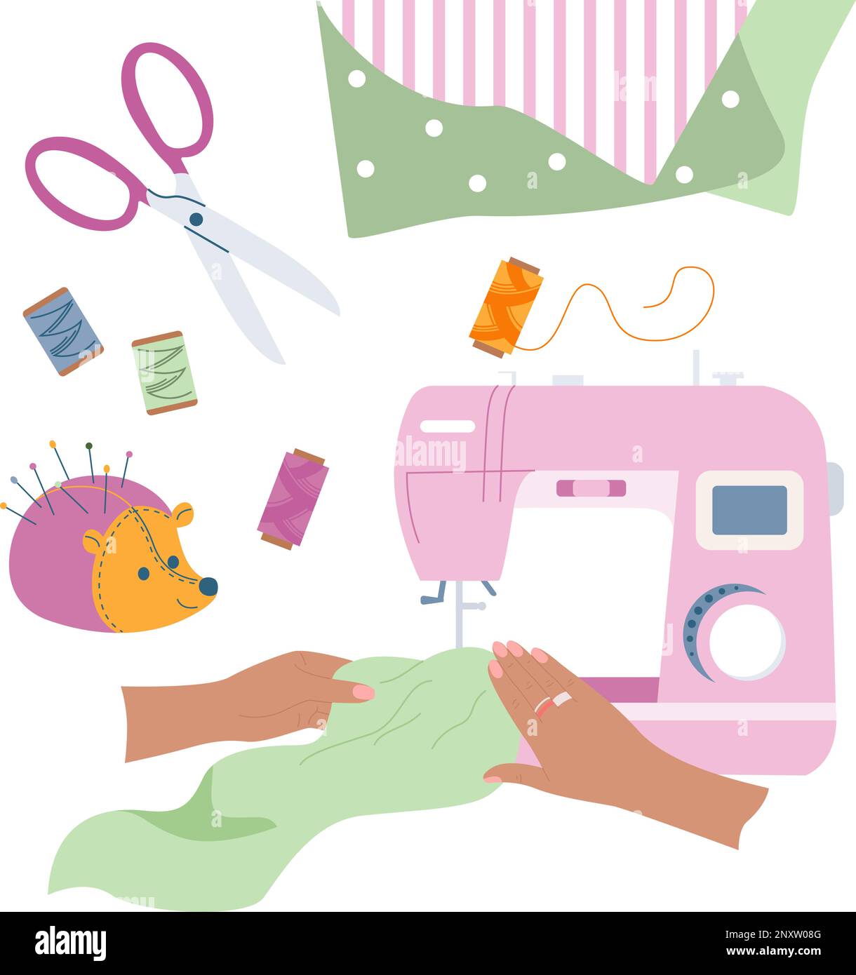 Pink modern electronic sewing machine dressmakers Vector Image