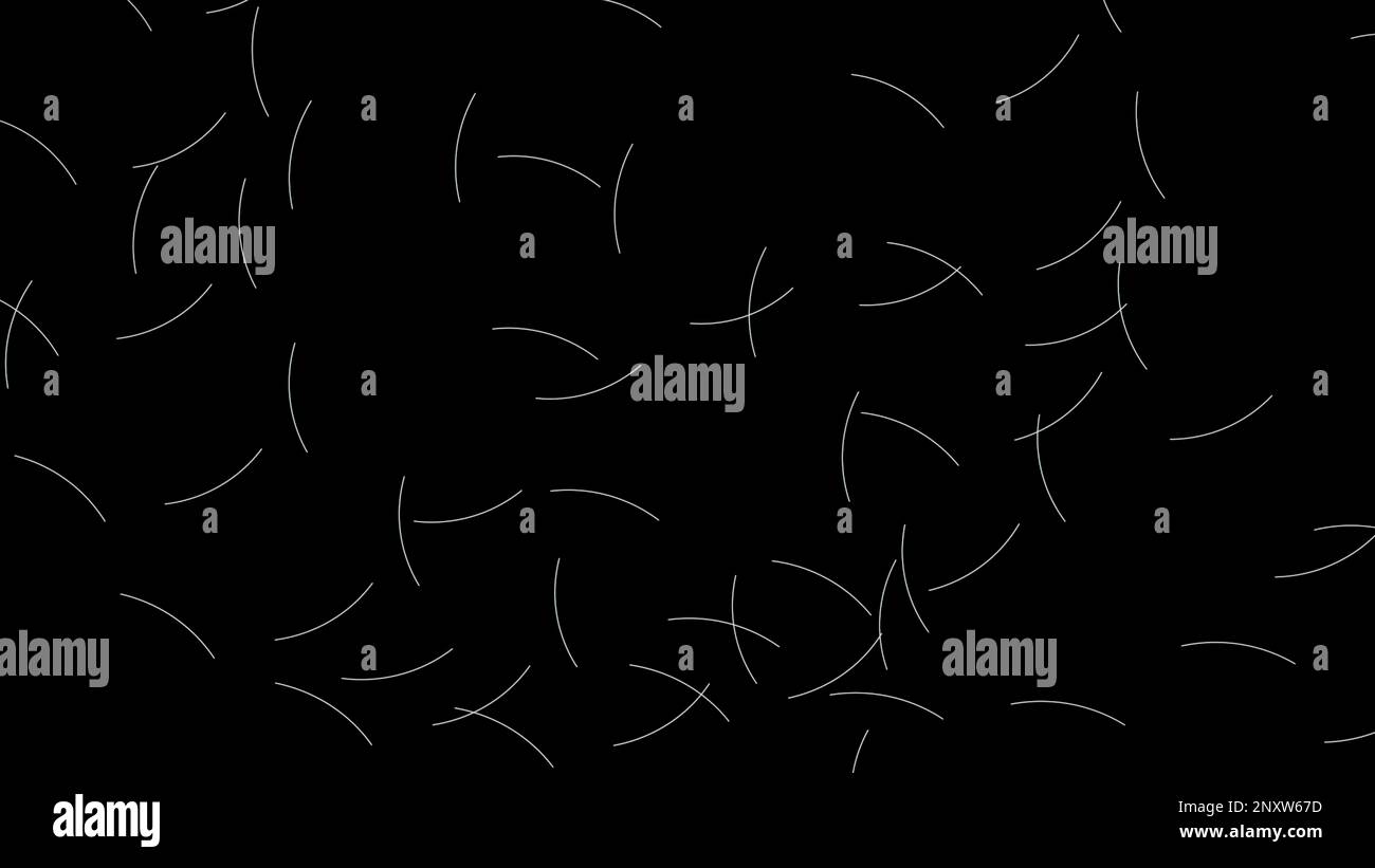 Short narrow bending lines on a black background. Design. Flying green