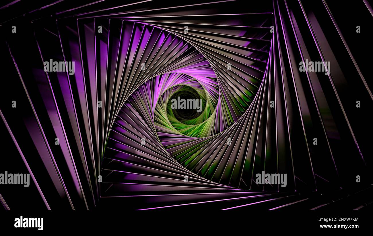 Spinning fractal shaped tunnel. Design. Rotating changing color zigzag ...