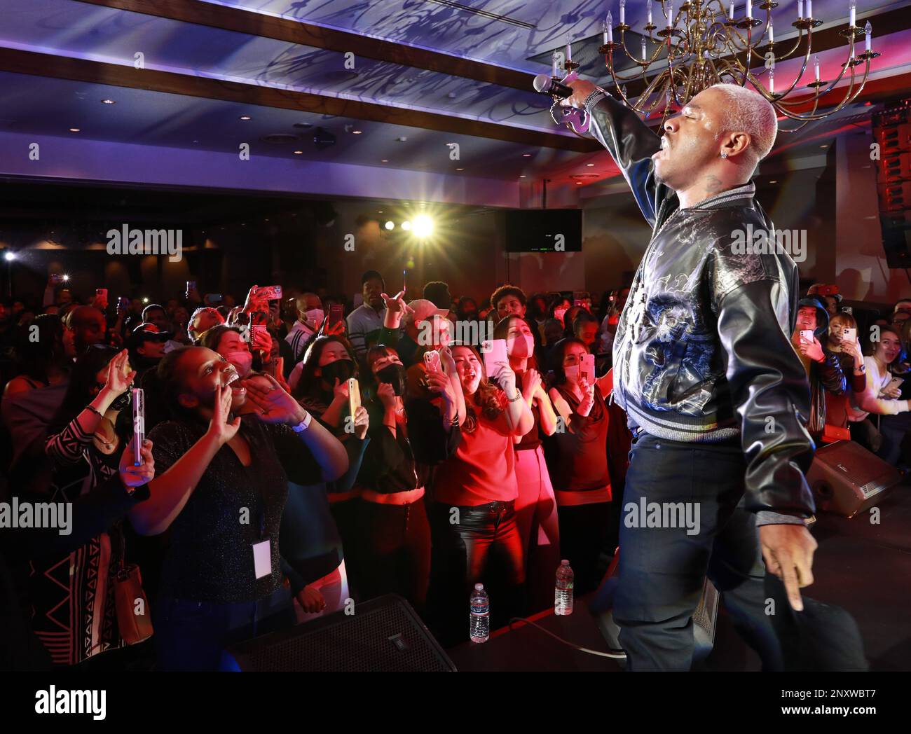 Sisqó, a member of the R&B group Dru Hill, calls out to the crowd during the group’s concert Jan. 10 at the Camp Zama Community Club at Camp Zama, Japan. The group was in Japan as part of a tour of U.S. military bases in Asia in conjunction with Armed Forces Entertainment. Stock Photo