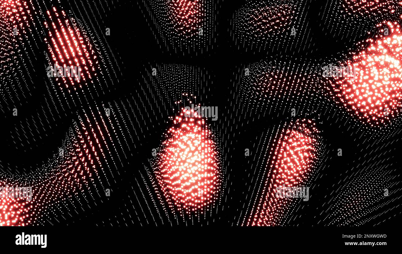 Geometric background with red and black wavy mosaic particles. Design. Wobbling colorful hills of tiny dots Stock Photo
