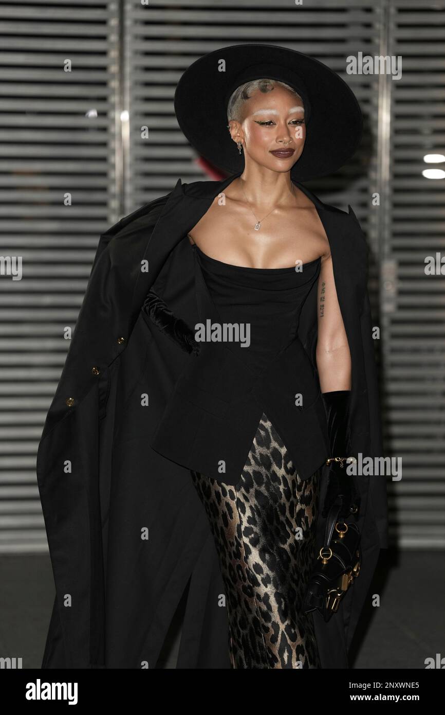 Tatiana Gabrielle poses for photographers upon arrival at the Balmain