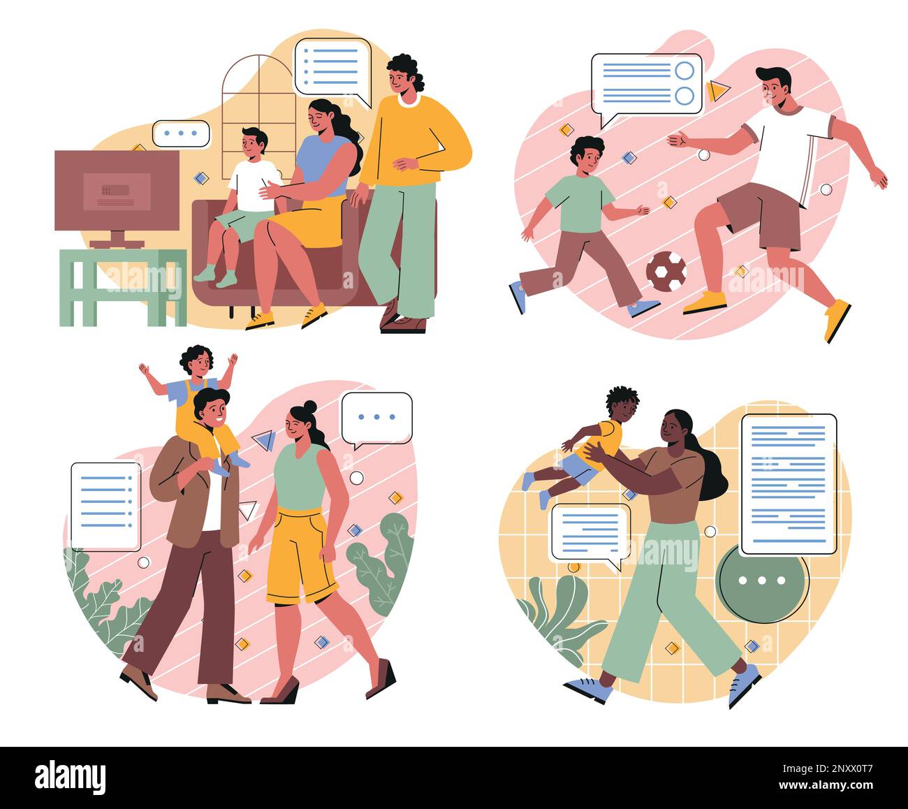 Set of Families spending time together Stock Vector