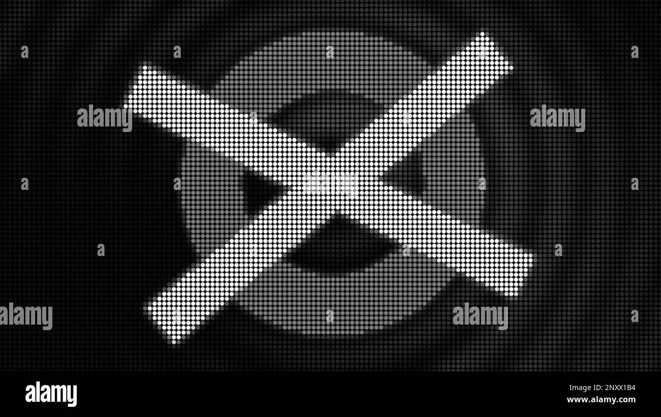 Retro black and white pixelated screen with a circle and crossing lines ...