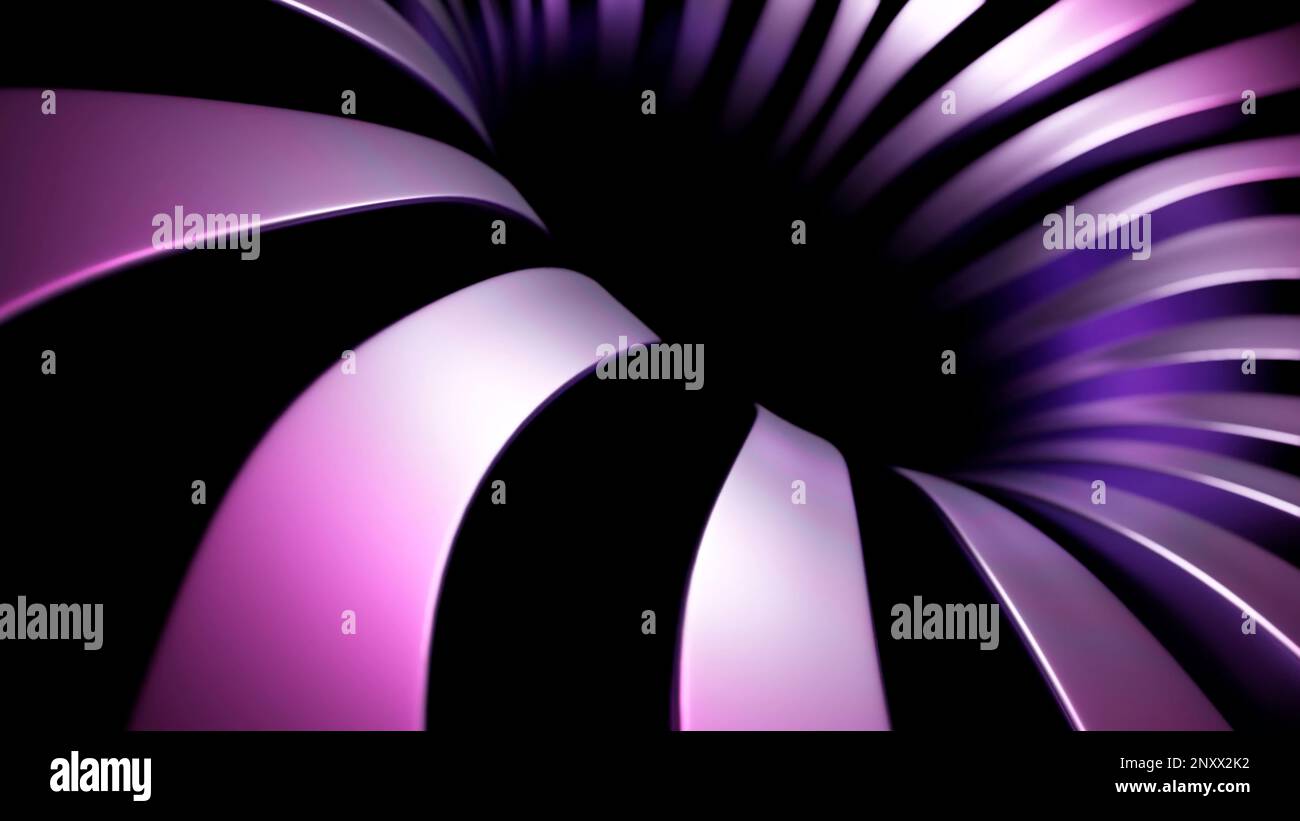 Waving bright tapes creating effect of a hole or a flower bud with petals. Design. 3D abstraction with waving wide lines Stock Photo