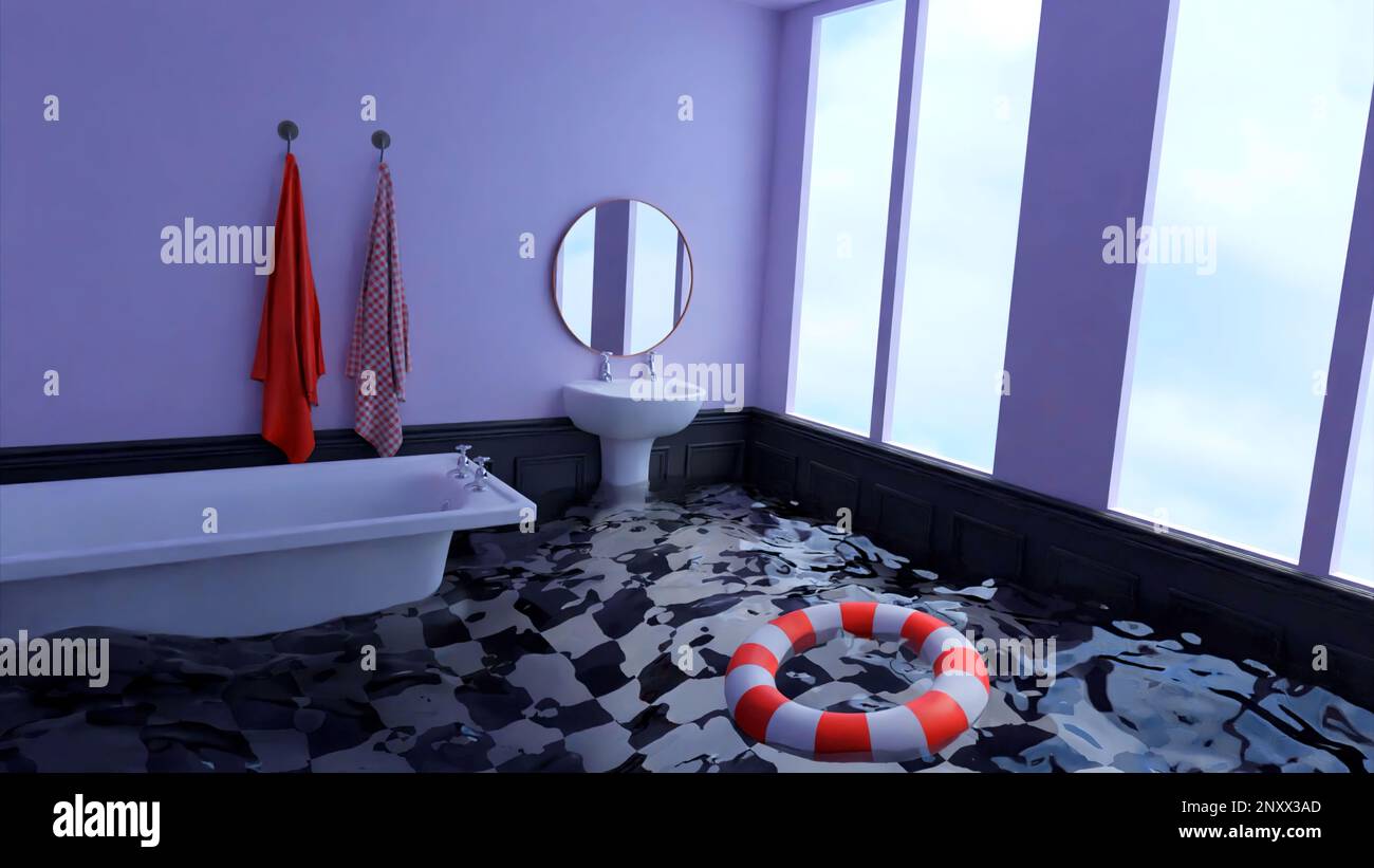 Illustration of a surreal realistic bathroom. Design. Dreaming of