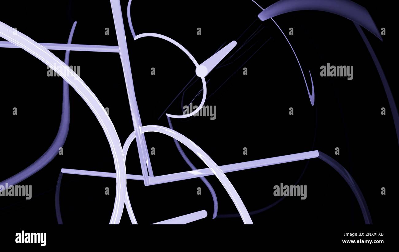 Abstract fractal forms morph and oscillate. Design. Tangled flying 3D lines on a black background Stock Photo