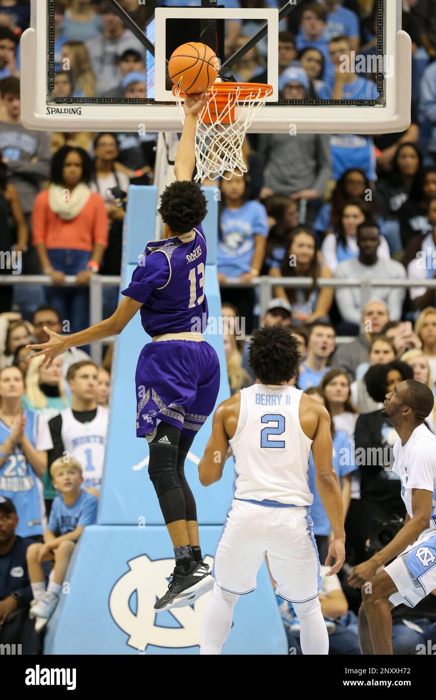 CHAPEL HILL, NC - DECEMBER 06: North Carolina guard Theo Pinson (1) makes a  layup during the game between the North Carolina Tar Heels and the Western  Carolina Catamounts on December 6