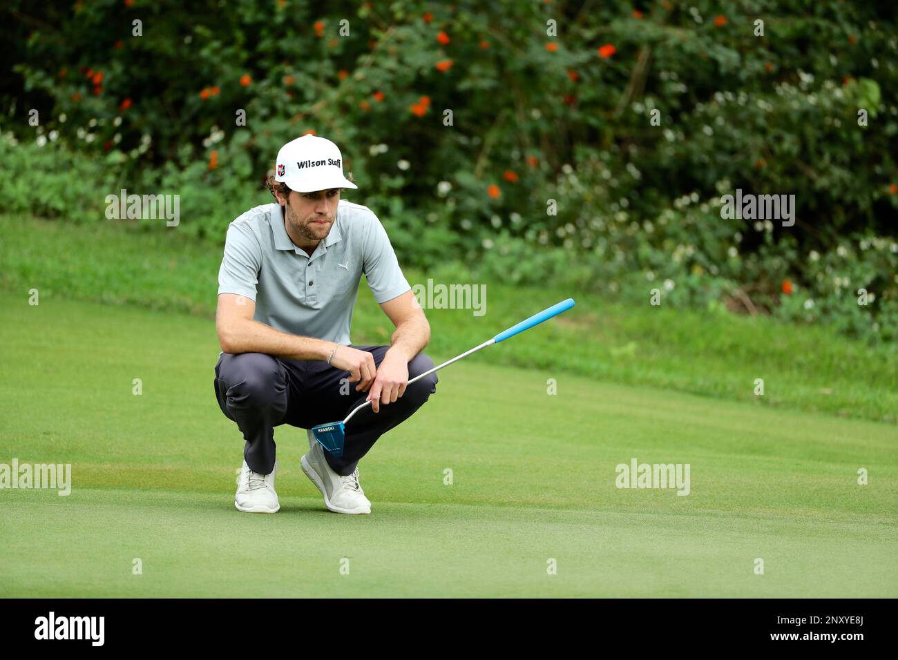 William Harrold of England reacts after hitting the ball during the KG ...