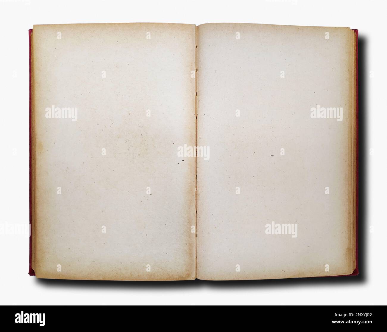 Old book opened with copy space with shadow isolated on white background. Stock Photo