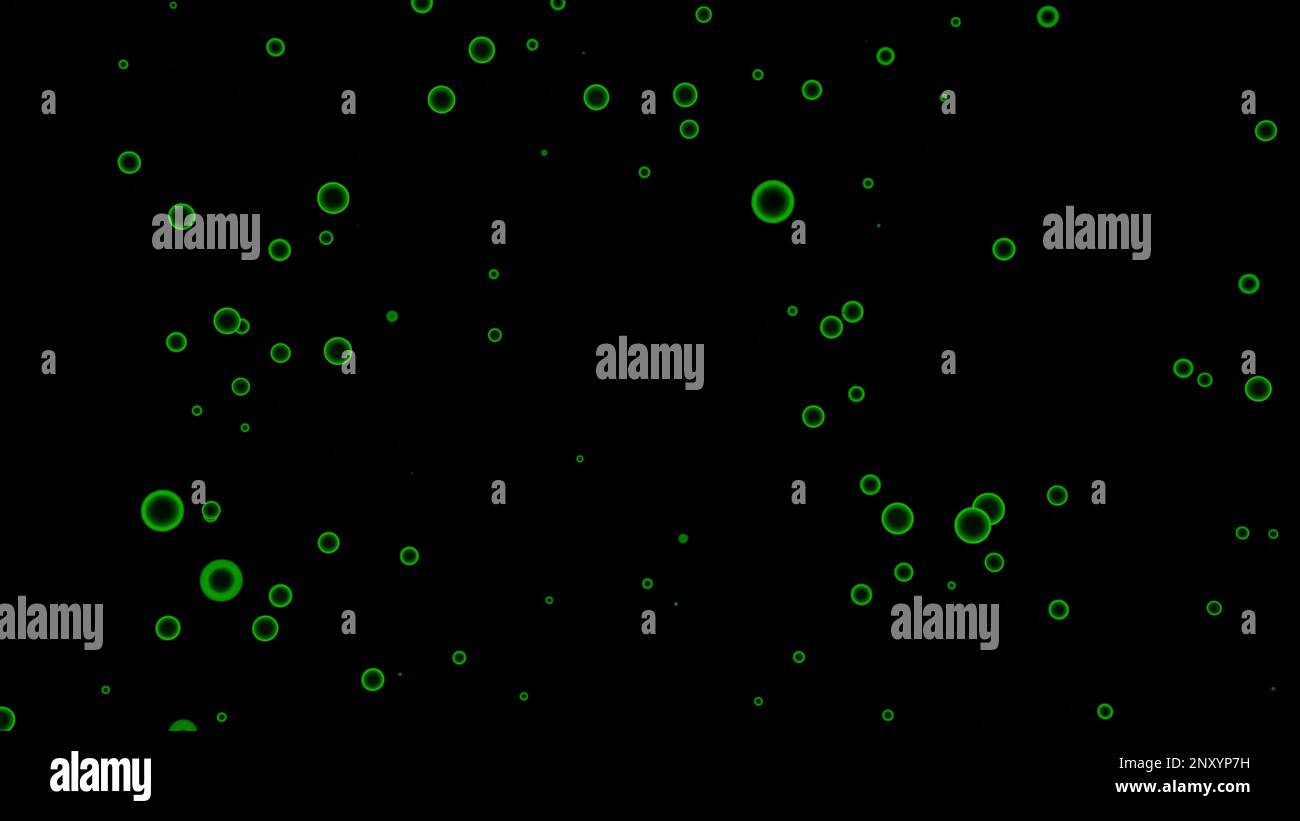 Stream of point molecules on black background. Design. Rising dots in ...