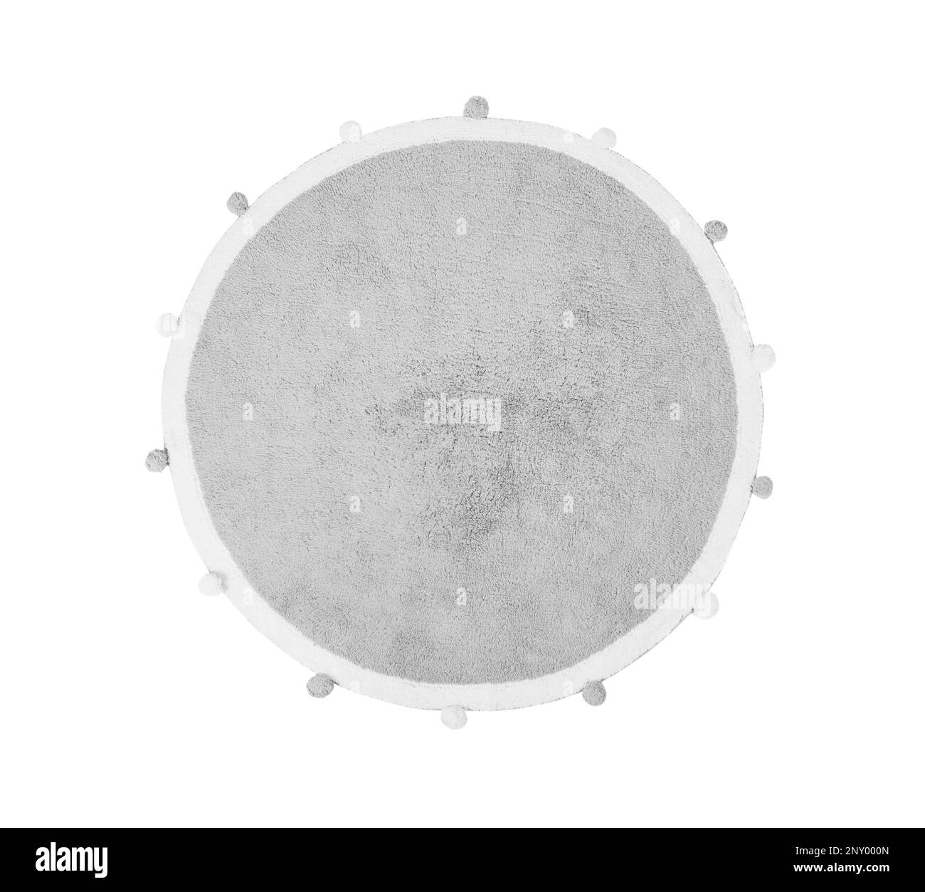 Round rug with pom poms isolated on white, top view Stock Photo - Alamy