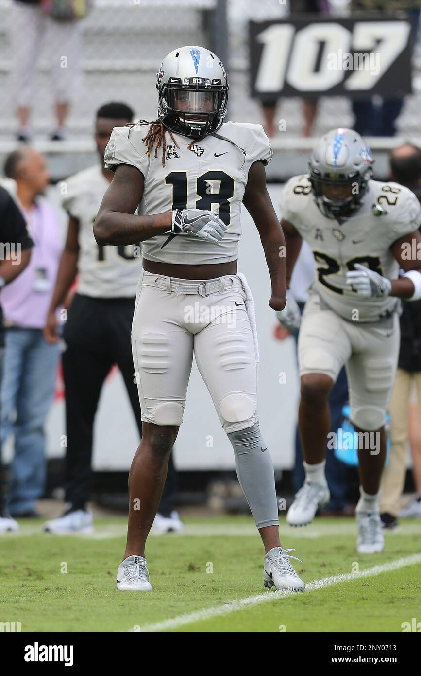 Shaquem Griffin (18) of the UCF Knights is seen during a NCAA football game  between the University of Connecticut Huskies and the UCF Knights at  Spectrum Stadium on Saturday, November 11, 2017