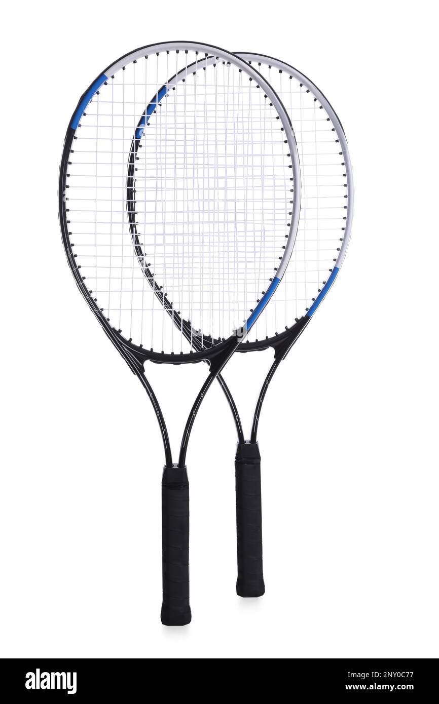 Two tennis rackets on white background. Sports equipment Stock Photo