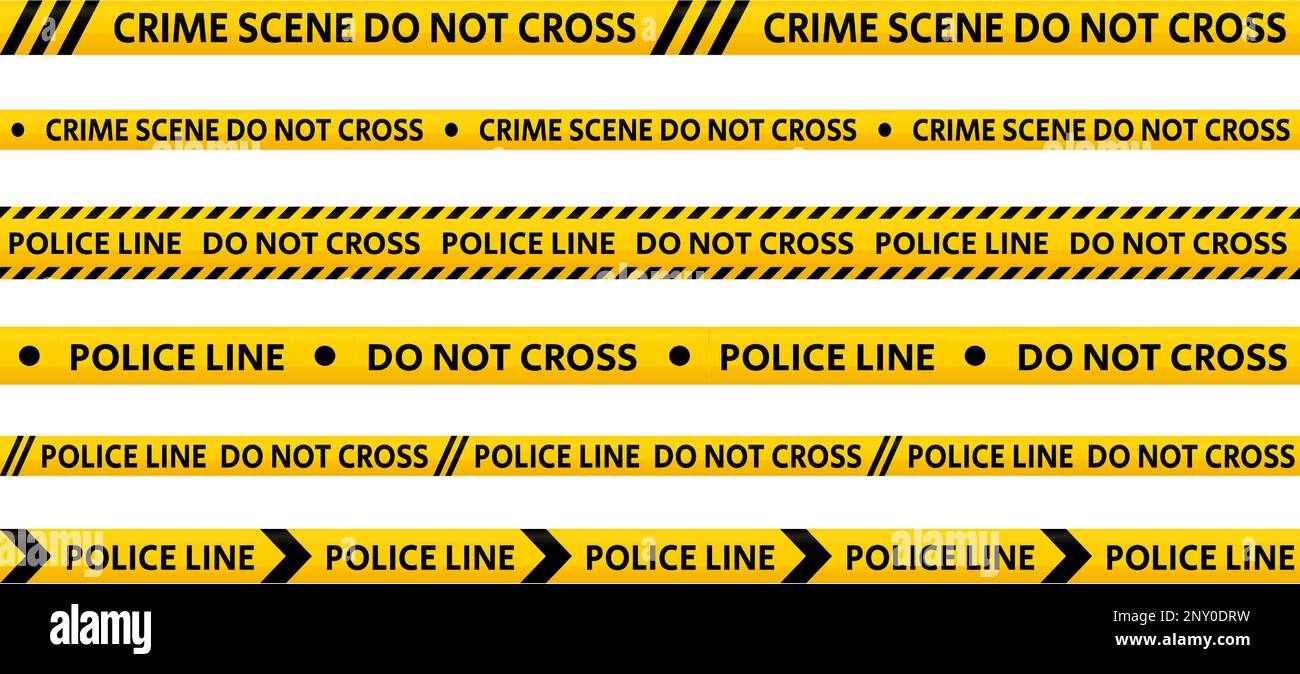 Police line do not cross tape set. Yellow and black caution stripes