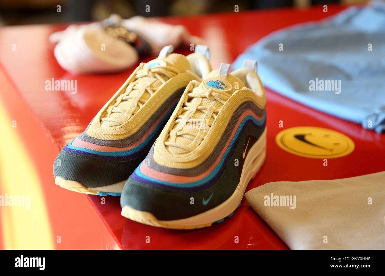 Nike Air Max 97/1 by Sean Wotherspoon sneaker are displayed at Need Supply  Co., Tuesday Nov. 21, 2017 in Richmond, Va. The store canceled the release  just before 5 a.m. Tuesday, citing