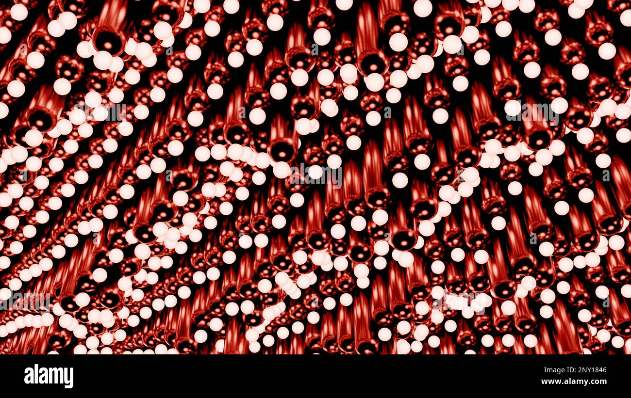 White and red light bulbs. Design. Bright lights on the ceiling that go down and up in animation. High quality 4k footage Stock Photo