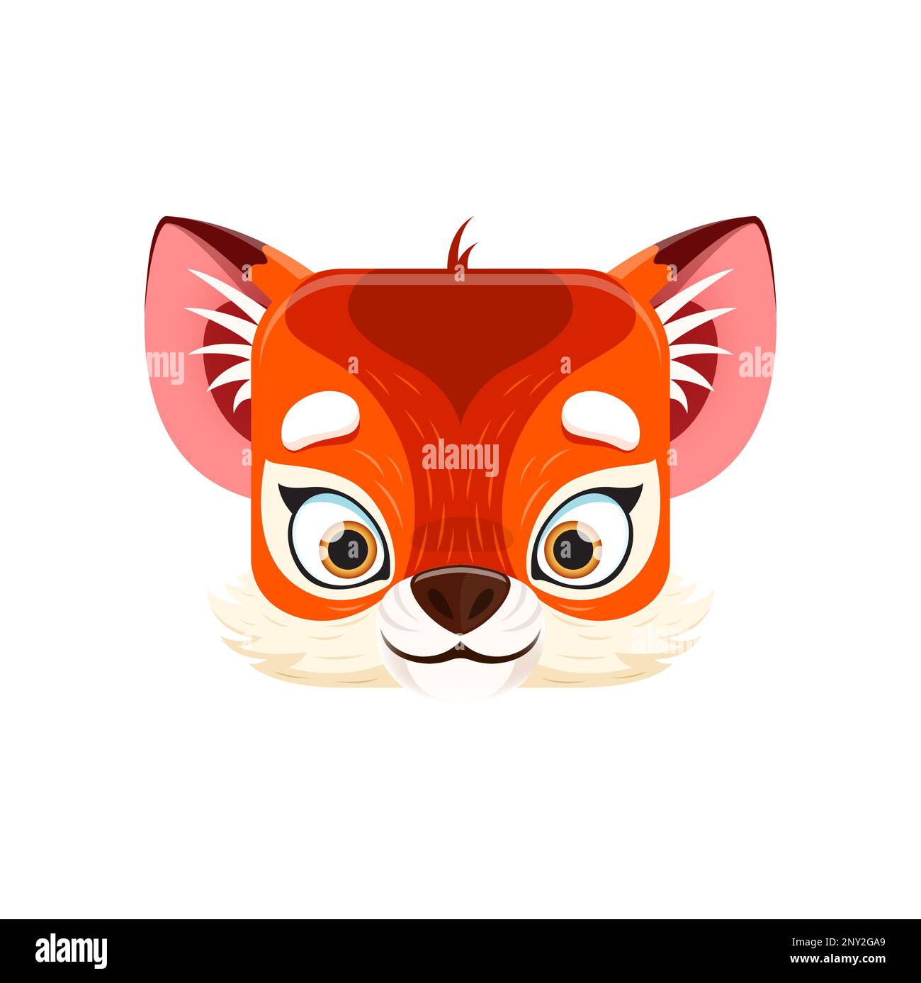 Cartoon fox kawaii square animal face. Cute forest habitat with red fur