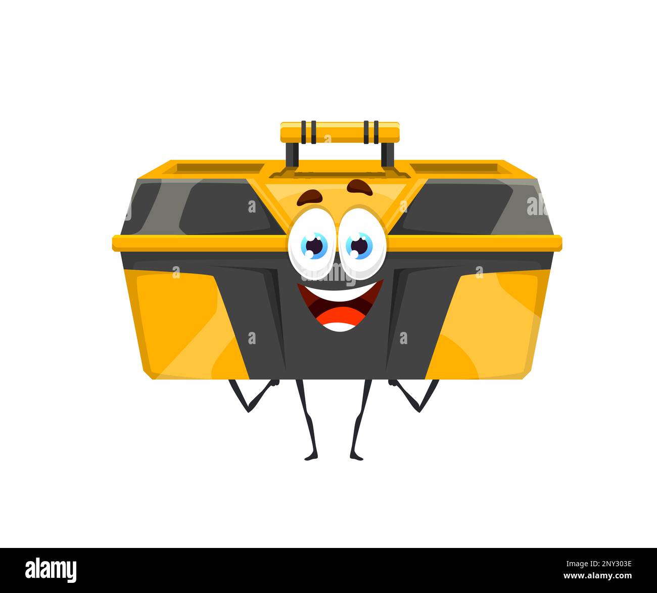 Cartoon toolbox, DIY and construction tool character, vector worker