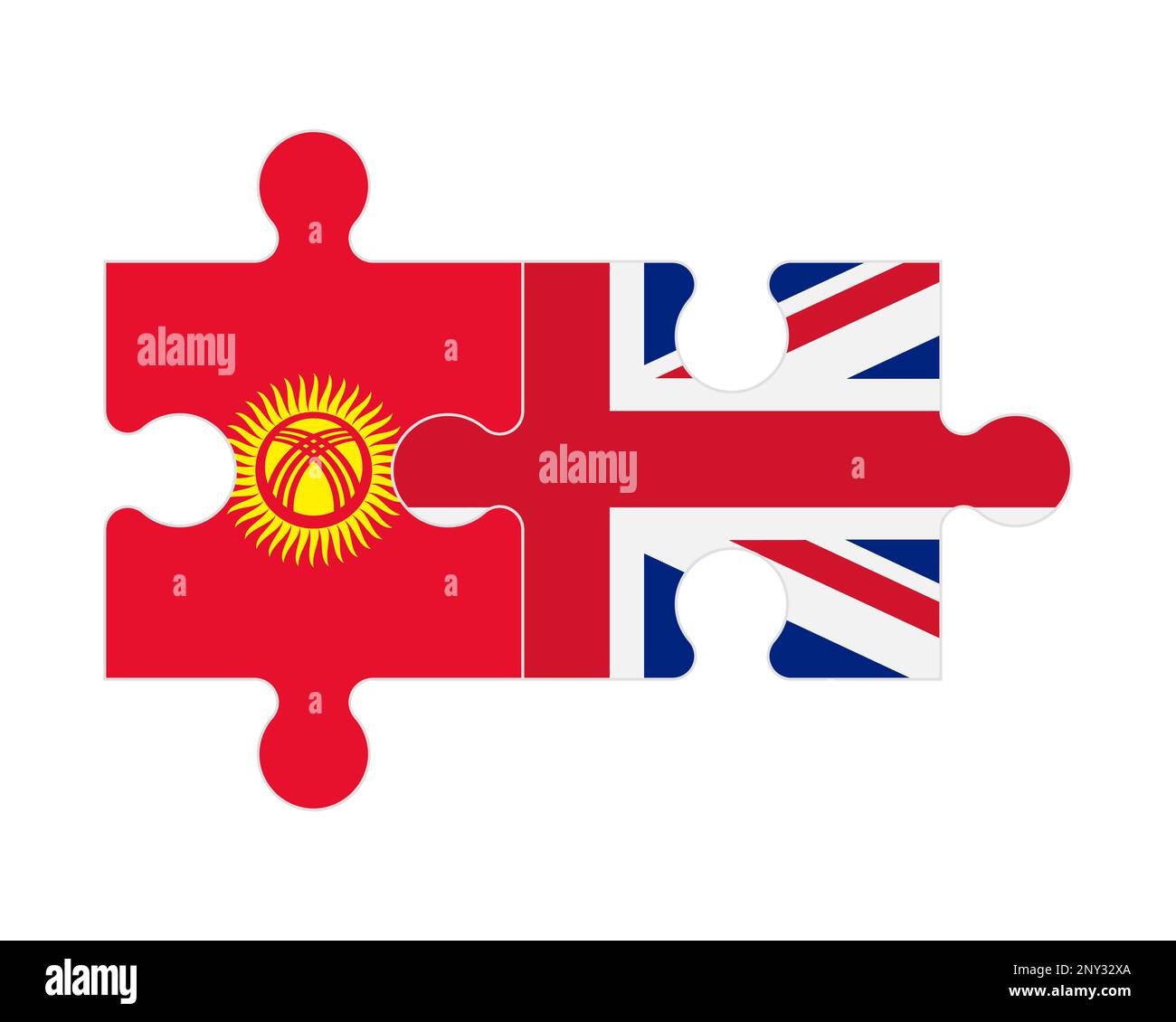Connected puzzle of flags of Kyrgyzstan and United Kingdom, vector Stock Vector