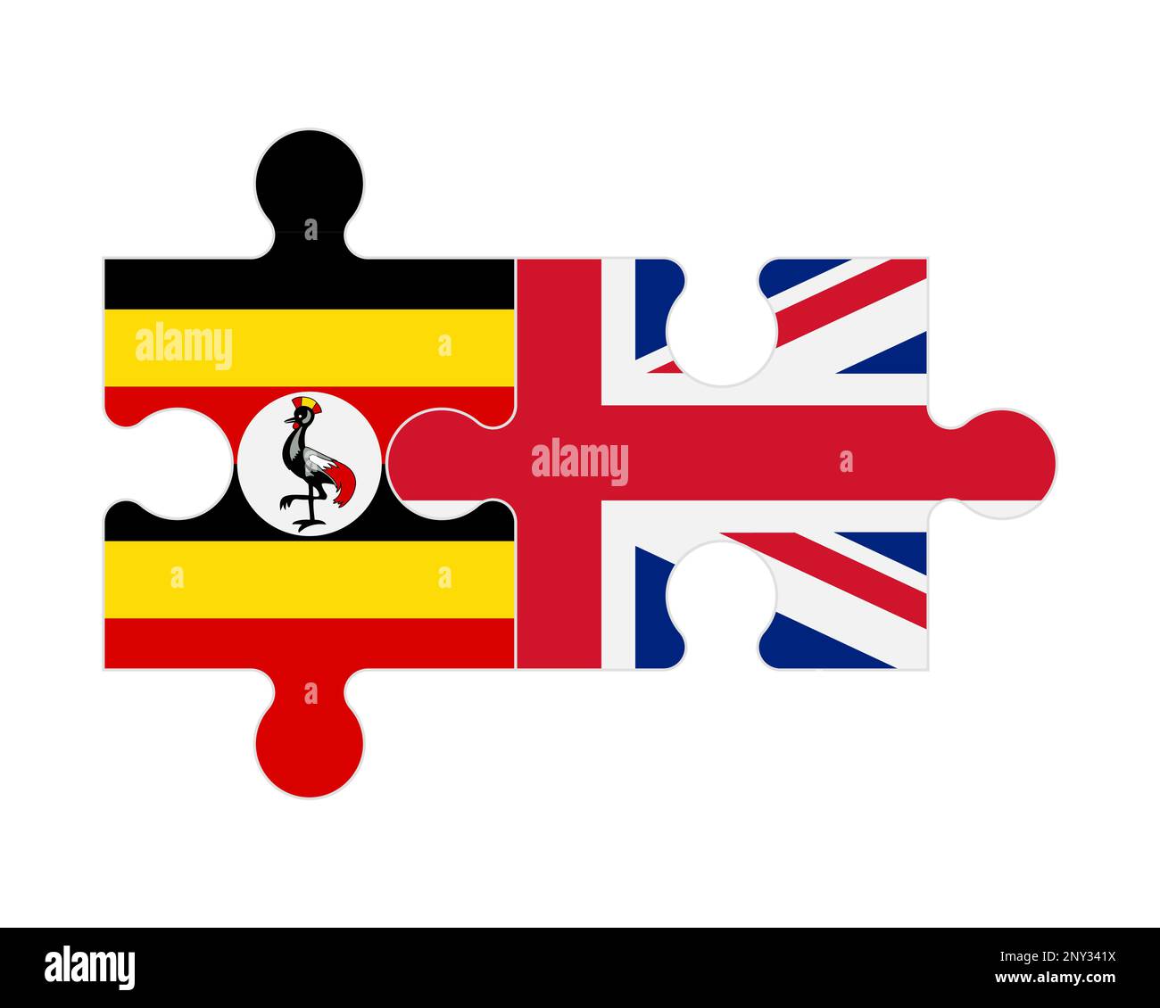 Connected puzzle of flags of Uganda and United Kingdom, vector Stock Vector