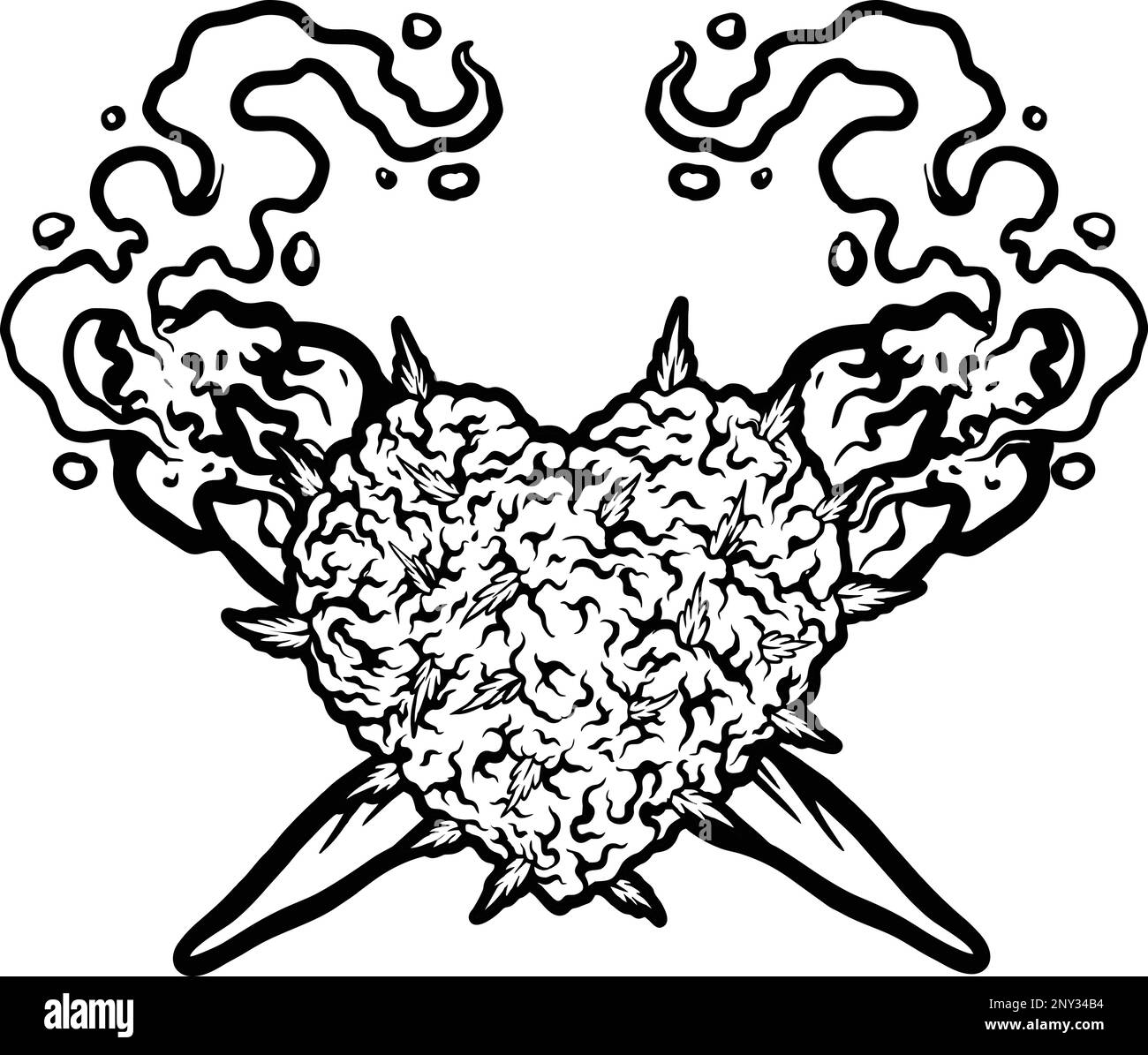 Cross smoking cannabis with weed leaf heart monochrome vector
