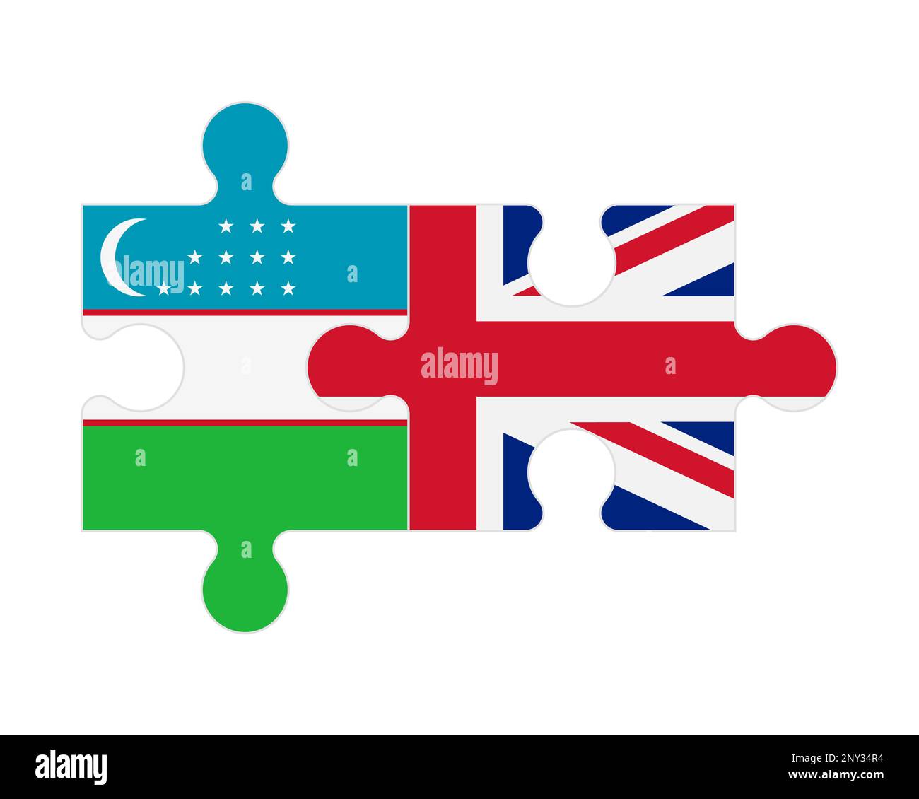 Connected puzzle of flags of Uzbekistan and United Kingdom, vector Stock Vector
