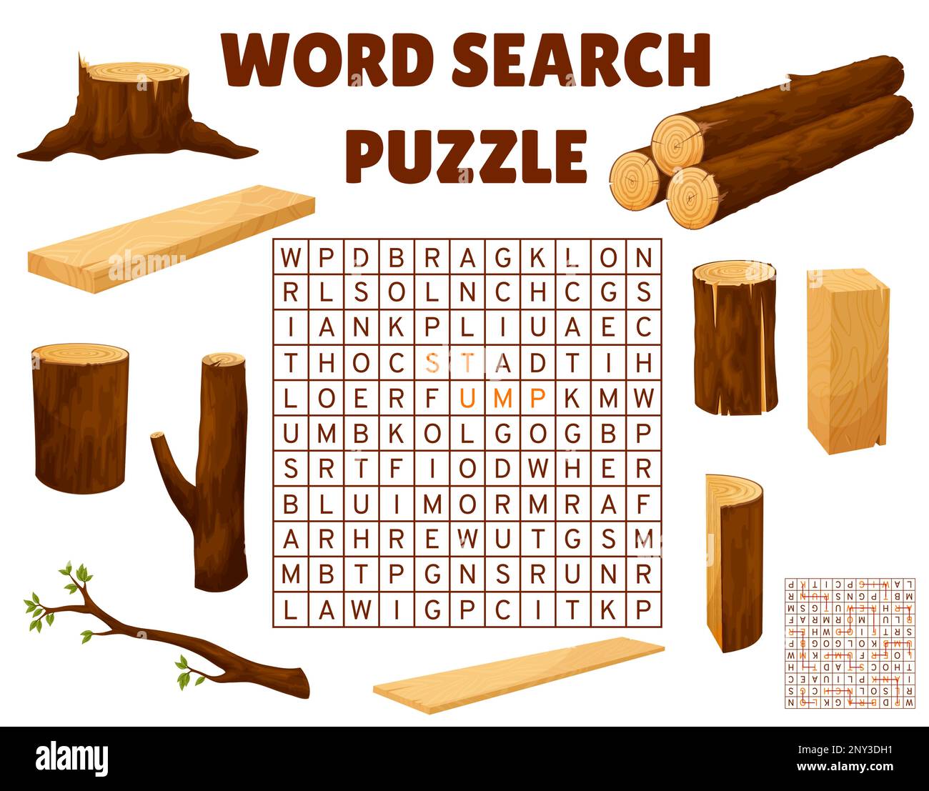 Timber and lumber word search puzzle game worksheet Vector crossword