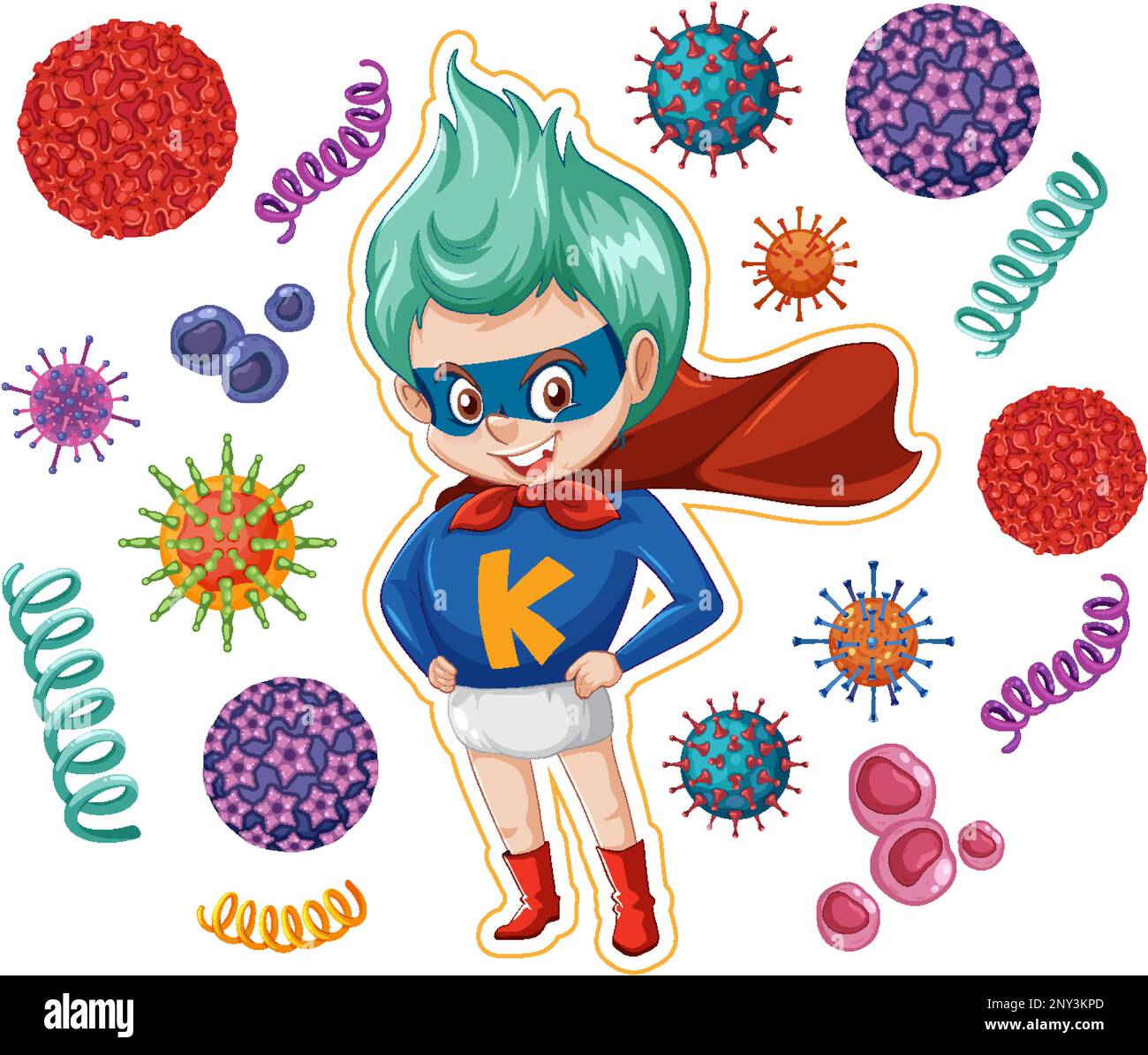 Super hero boy surrounded by germs illustration Stock Vector Image ...