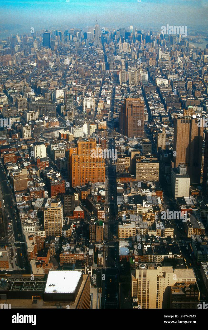 Looking north over Manhattan from the World Trade Center, New York, U.S.A., 1984 Stock Photo
