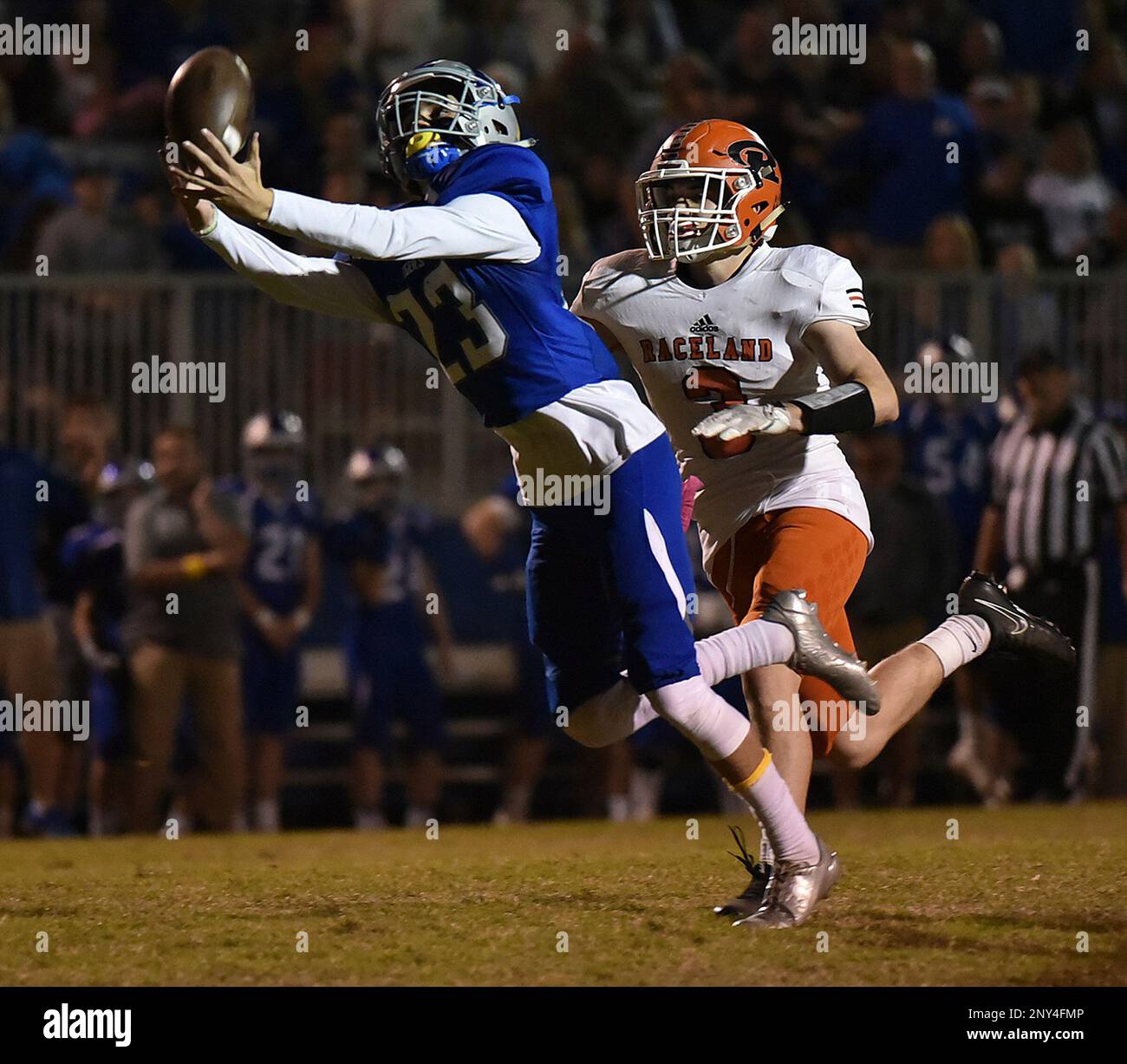 Paintsville's Tanner Smith (23) makes a catch in front of Raceland's