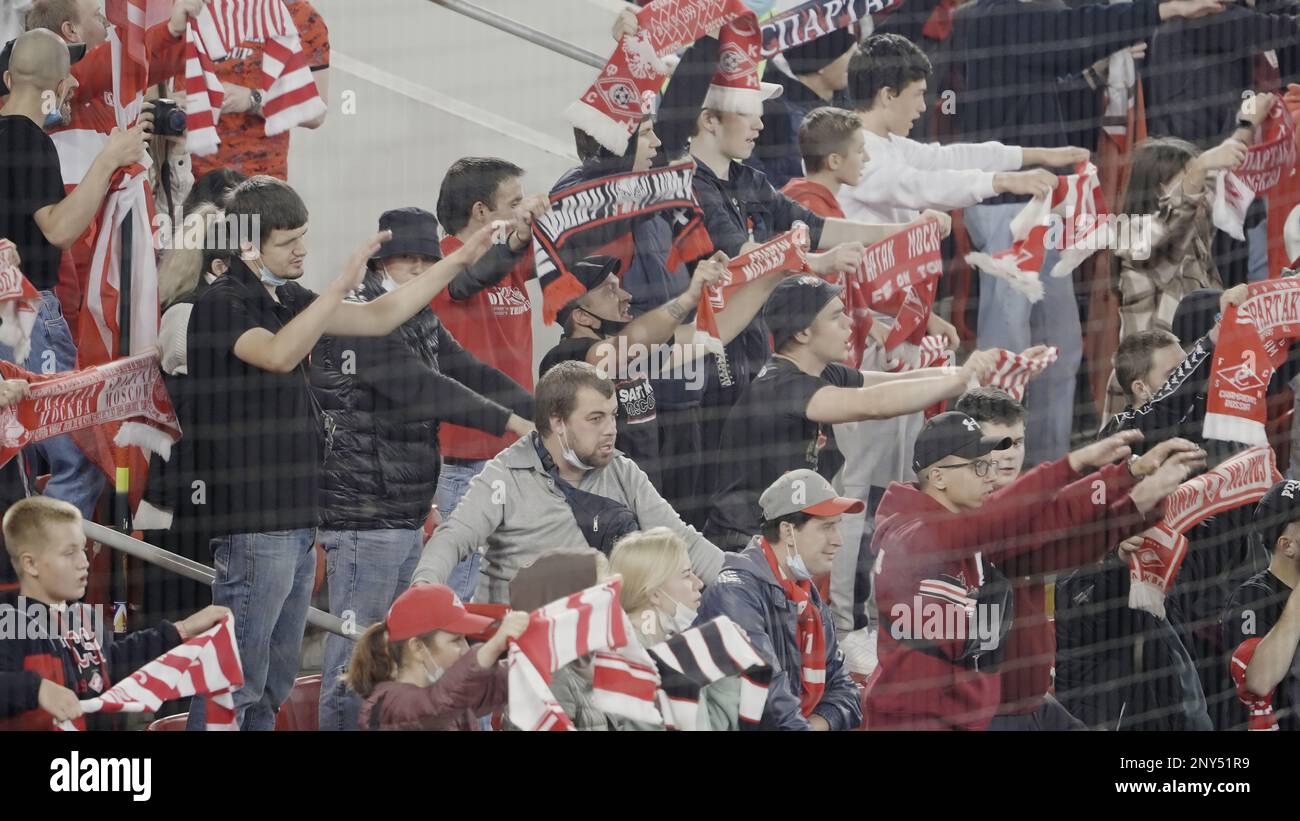 Yekaterinburg-Russia, 20.11.2022: Action. The regional football championship with ailing stands that support young playing champions.Use only for edit Stock Photo