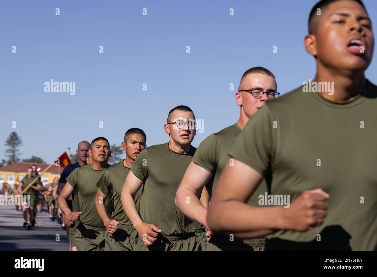 A recruit from Mike Company, 3rd Recruit Training Battalion, applies a choke  hold during a Marine Corps Martial Arts Program test at Marine Corps  Recruit Depot San Diego, July 20. The recruits