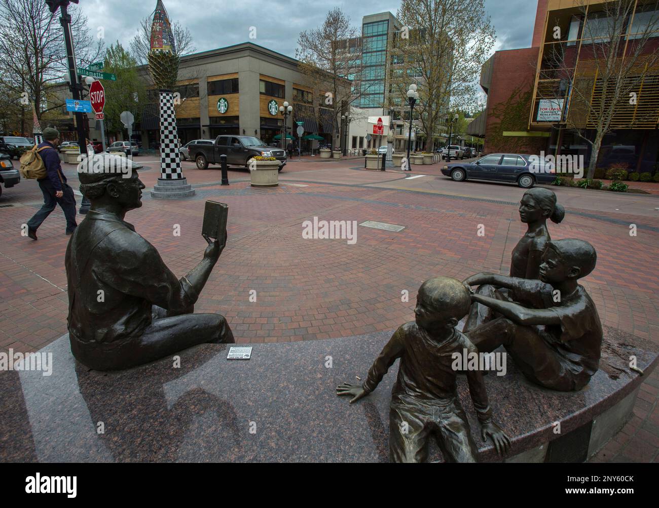 In this April 19, 2017 photo, a statue of Ken Kesey sits in the middle