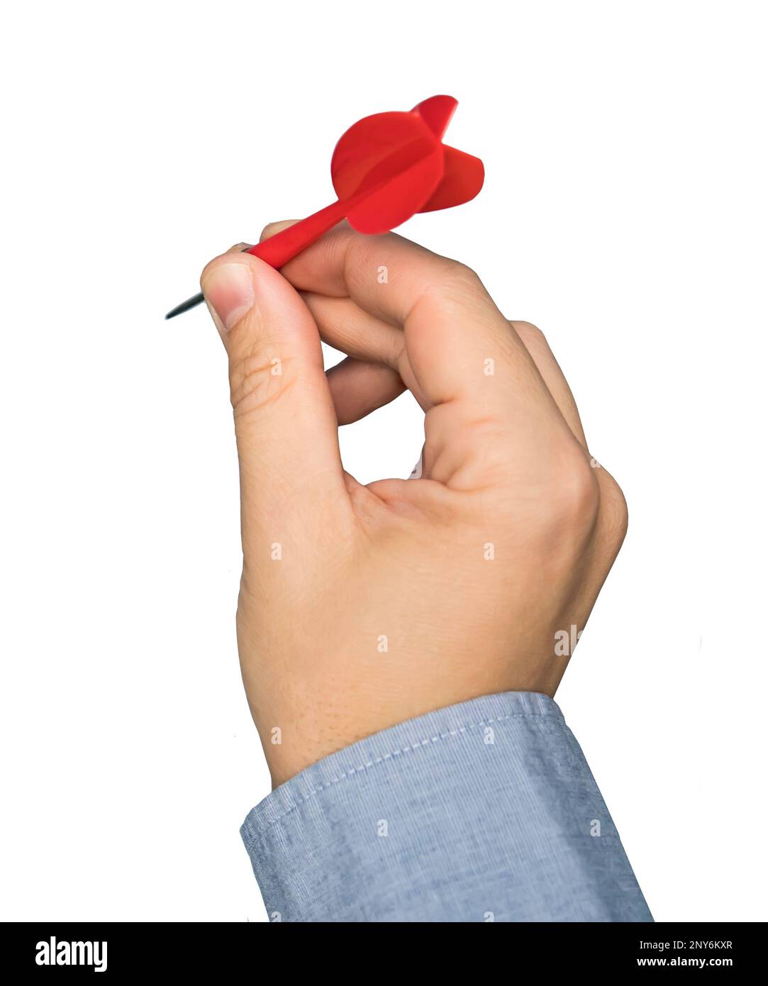 Businessman Throwing Dart on White. red dart in a man's hand is
