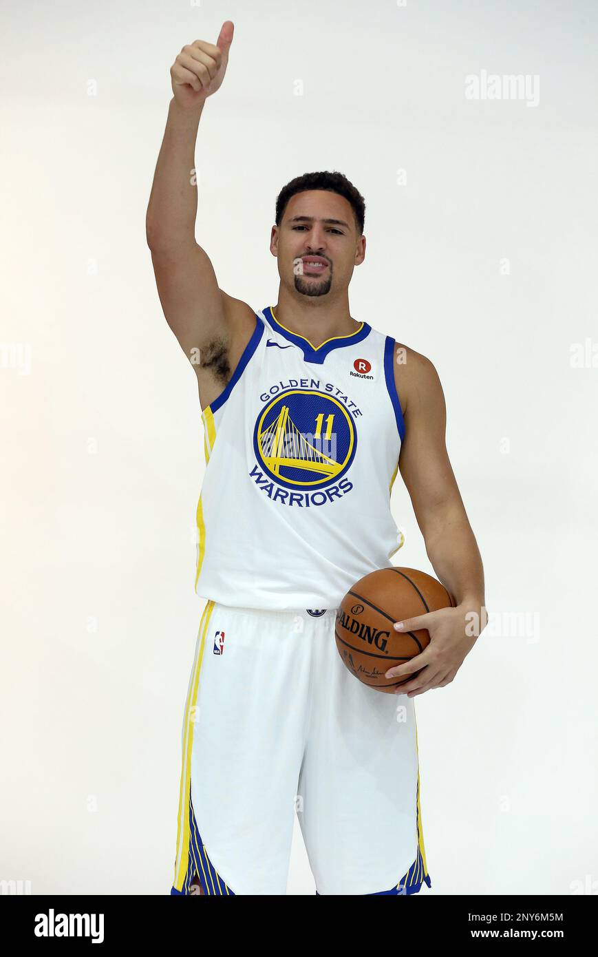 OAKLAND, CA - SEPTEMBER 22: Klay Thompson appears at the Golden State  Warriors media day September 22, 2017 at the Rakuten Performance Center in  Oakland, CA. (Photo by Daniel Gluskoter/Icon Sportswire) (Icon
