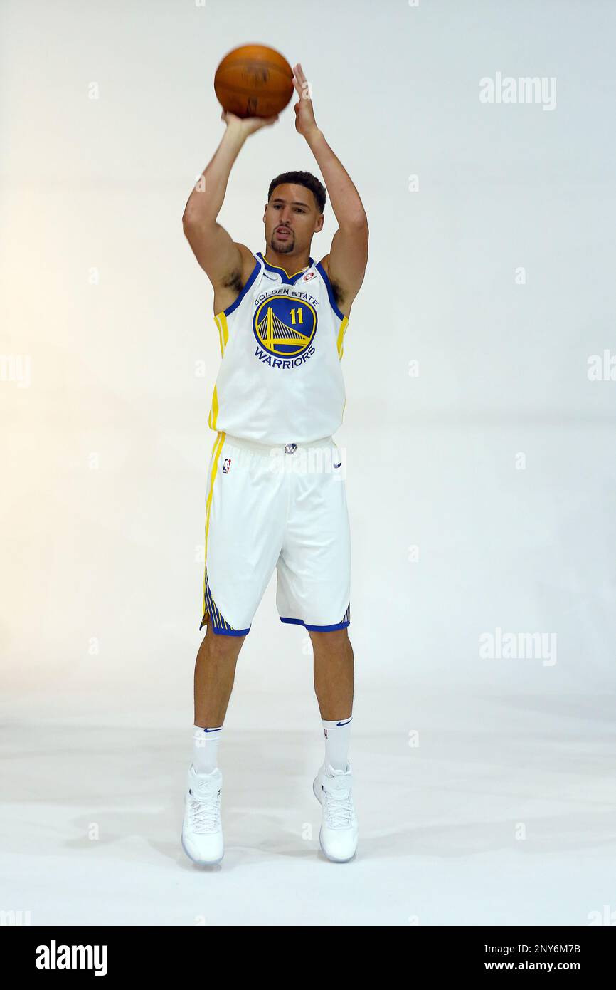 OAKLAND, CA - SEPTEMBER 22: Klay Thompson appears at the Golden State  Warriors media day September 22, 2017 at the Rakuten Performance Center in  Oakland, CA. (Photo by Daniel Gluskoter/Icon Sportswire) (Icon