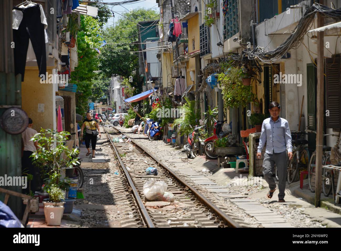 Railway line, Old Quarter, Hanoi, Vietnam Stock Photo