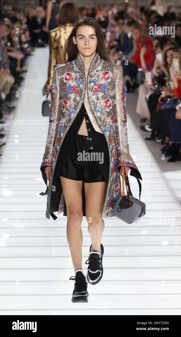 A model performs creations of LOUIS VUITTON for Spring-Summer 2018  collection during the Paris Fashion Week in Paris, France on Oct. 3, 2017.  ( The Yomiuri Shimbun via AP Images Stock Photo - Alamy