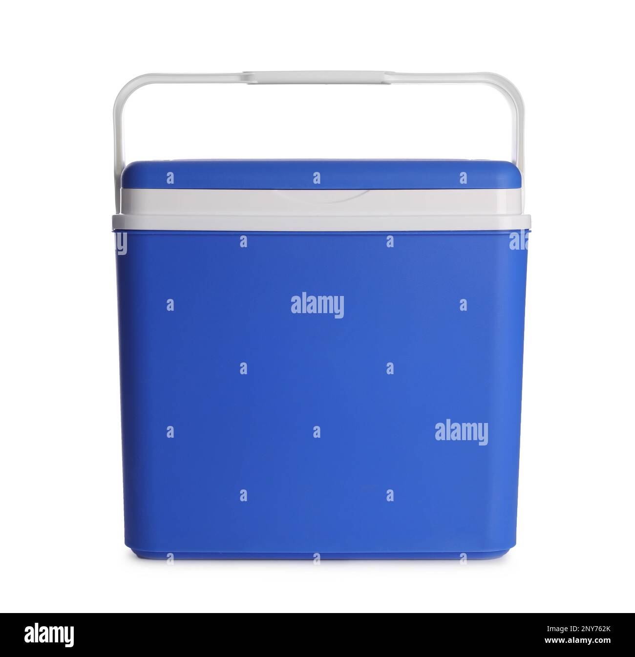 Closed blue plastic cool box isolated on white Stock Photo Alamy