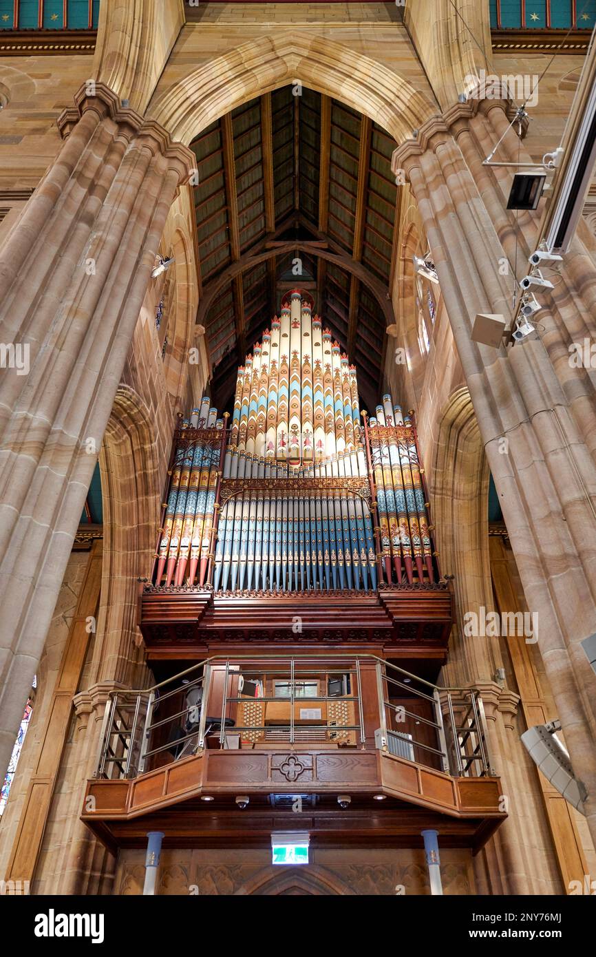 The pipe organ inside St. Andrew's Cathedral. Sydney, Australia Stock