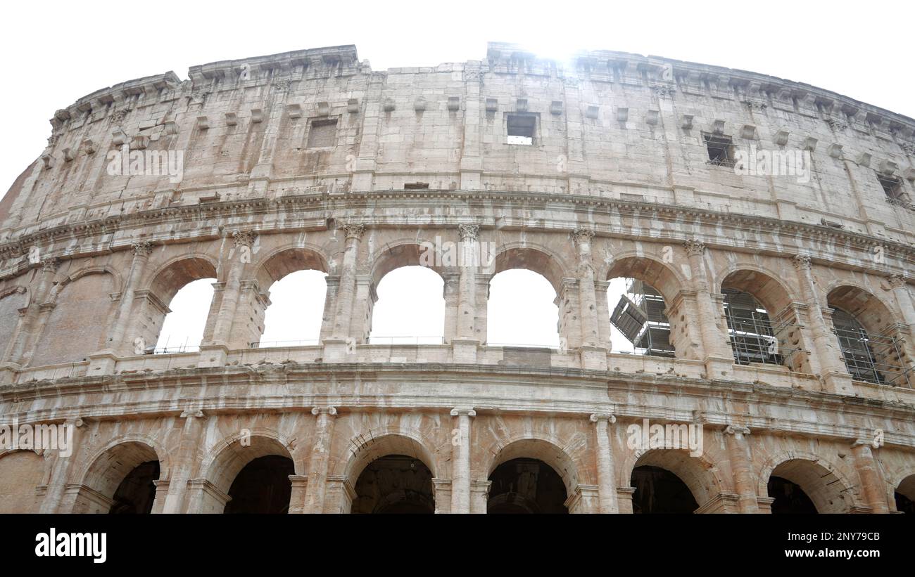 Majestic stone building of Coliseum in Rome, Italian landmark. Action