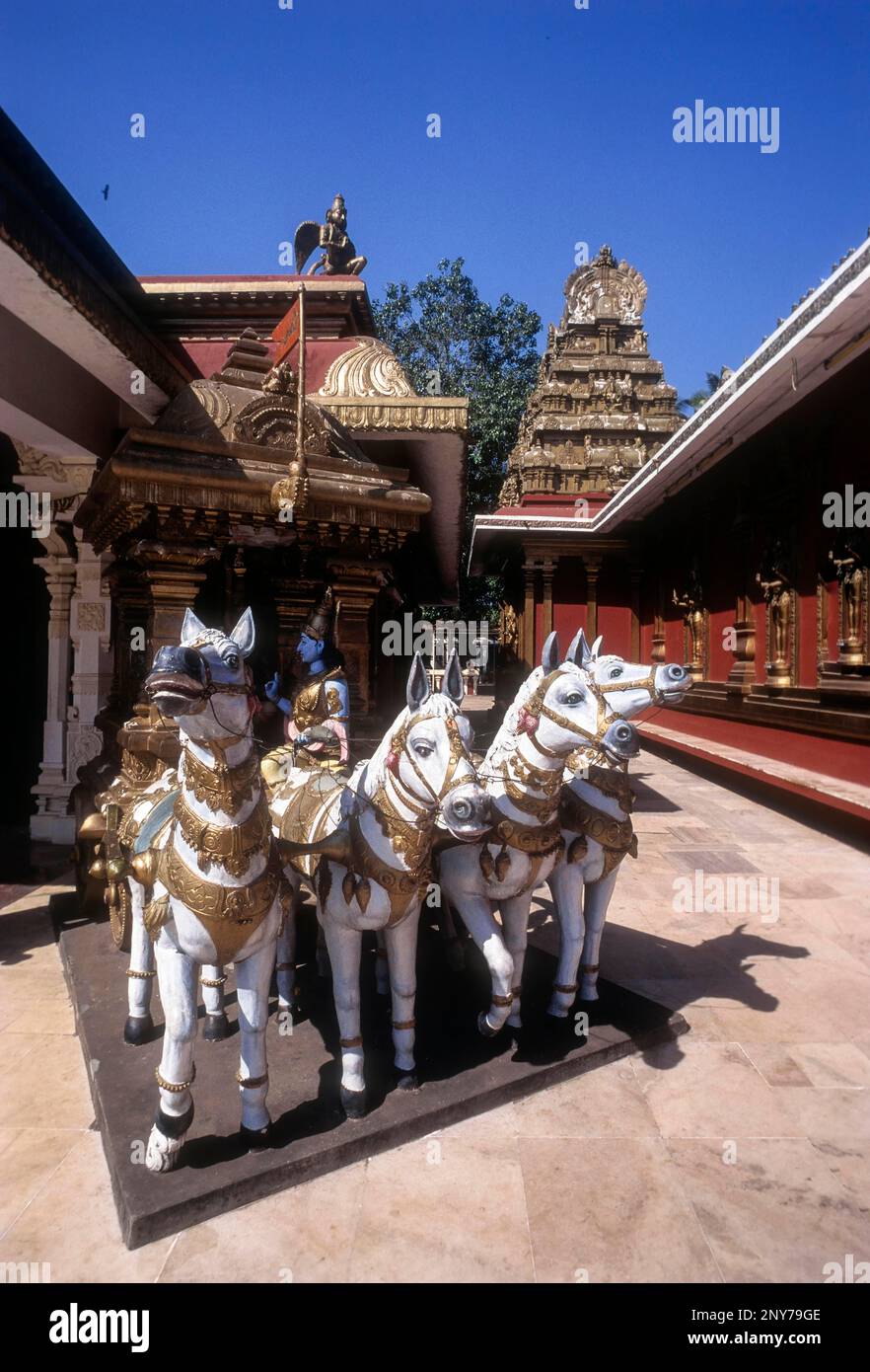 Arjuna riding chariot in Gokarnanatheshwara temple, Mangaluru or Mangalore, Karnataka, India, Asia Stock Photo