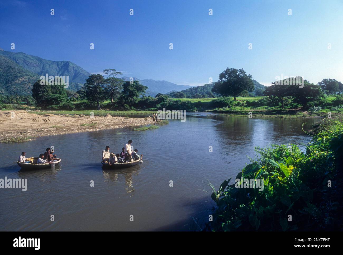 Coracle ride in Bhavani River at Attapadi, Kerala, South India, India