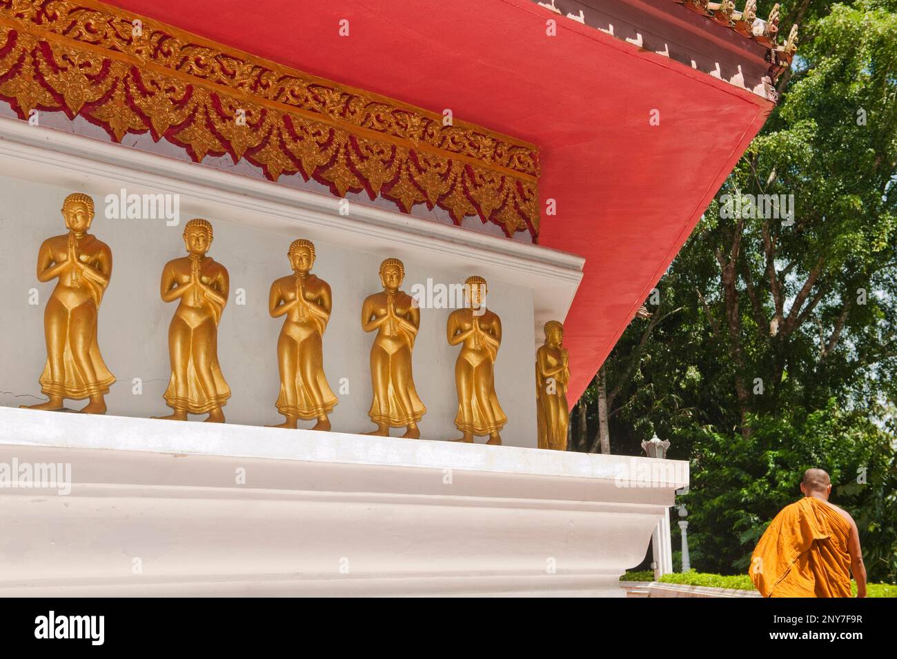 Golden Buddha statues, Wat Bang Riang, Buddhist temple, Thap Put, Amphoe hap Put, Phang Nga province, Thailand, Southeast Asia Stock Photo