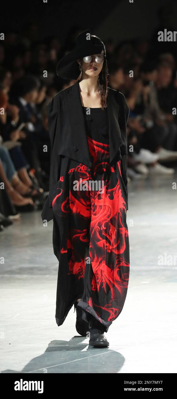 A model performs creations of Yohji Yamamoto for Spring Summer