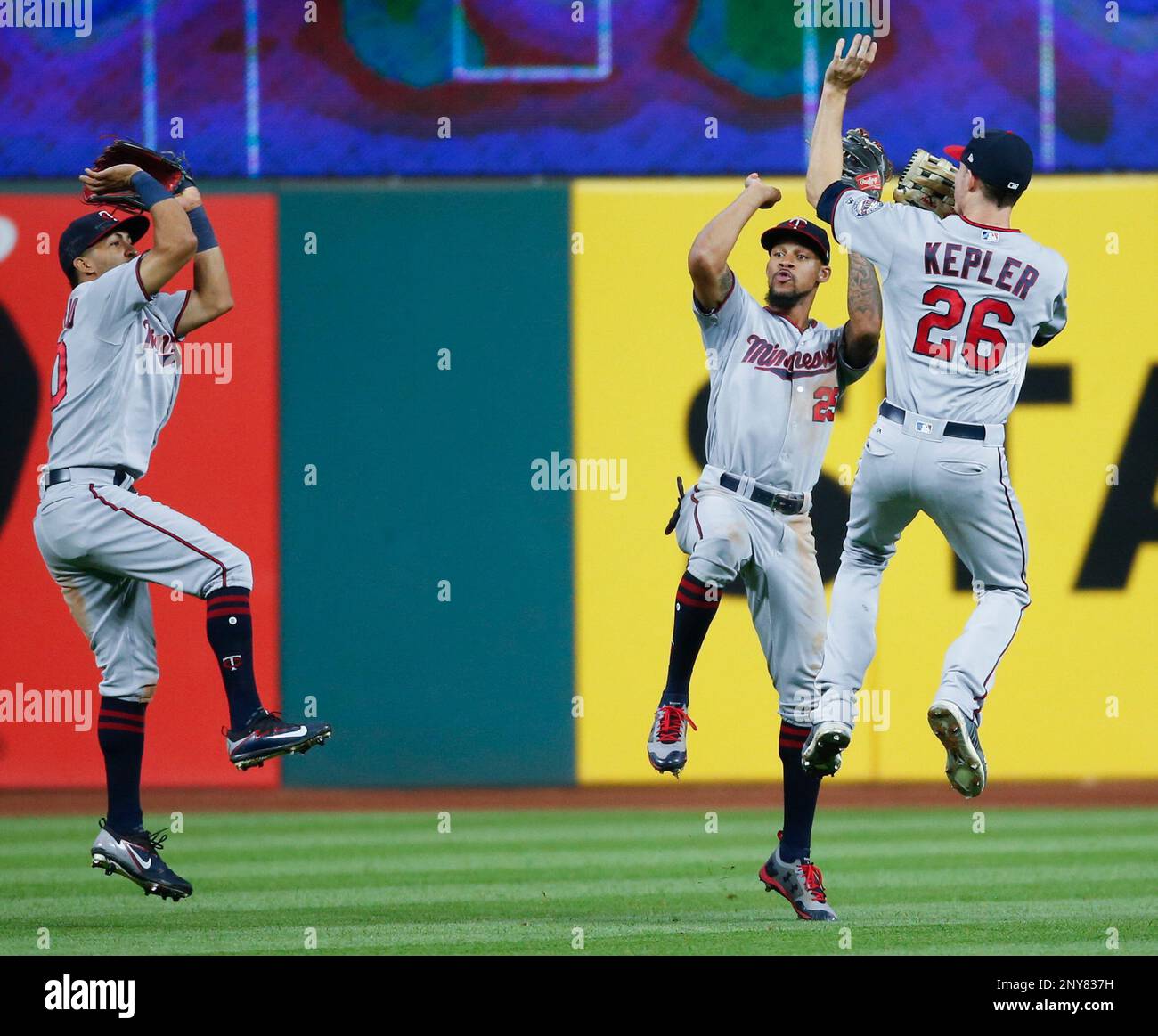 Eddie Rosario, Byron Buxton and Max Kepler of the Minnesota Twins