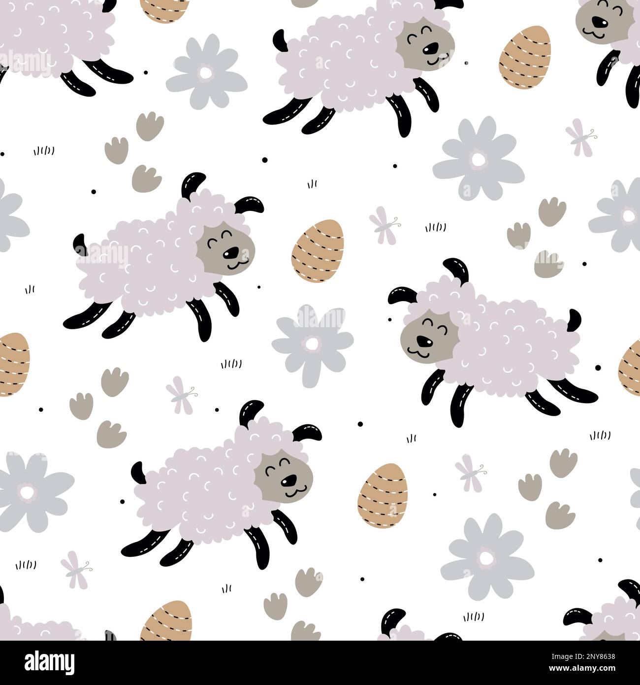 easter patterns with easter sheep and flowers Stock Vector