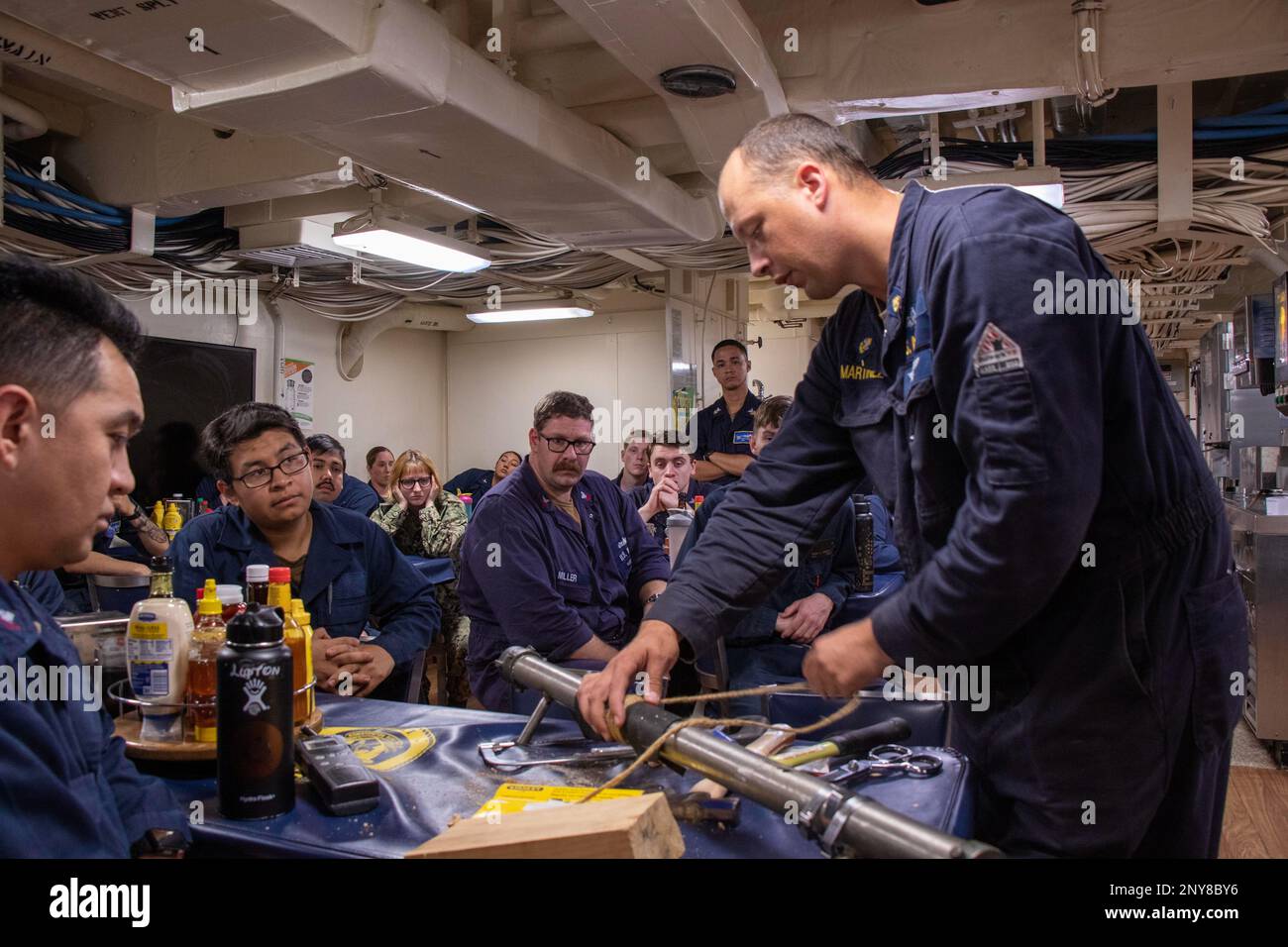 DVIDS - Images - Sailors Use Rope to Secure a Soft Patch to a Pipe