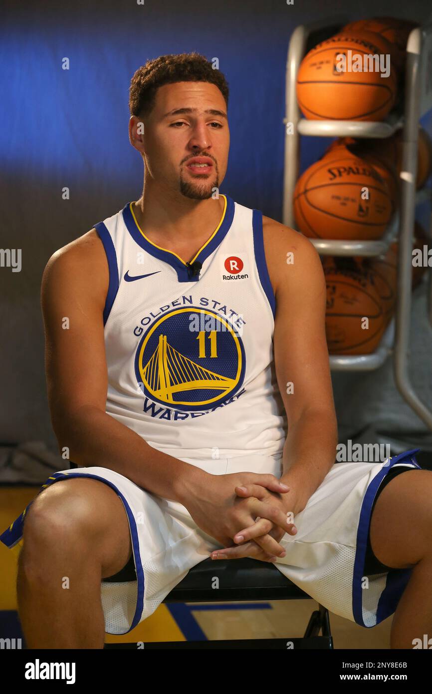 OAKLAND, CA - SEPTEMBER 22: Klay Thompson appears at the Golden State  Warriors media day September 22, 2017 at the Rakuten Performance Center in  Oakland, CA. (Photo by Daniel Gluskoter/Icon Sportswire) (Icon